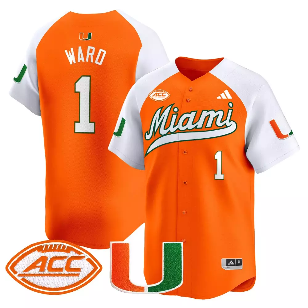 Ward 1 Men's Miami Hurricanes Orange Vapor Jersey | All Stitched ACC Patch 2024 | Game Day Outfit | For Men, Women & Youth