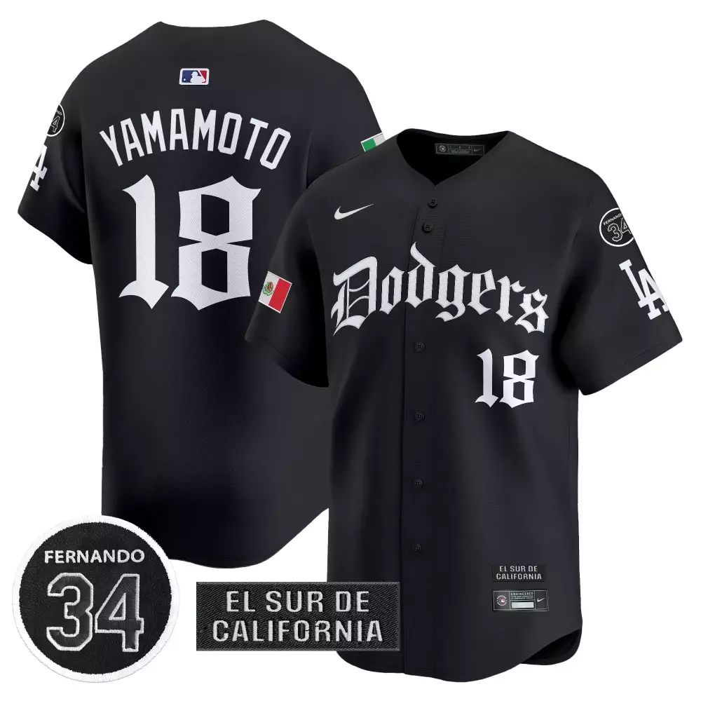 Yamamoto 18 Men's Black Dodgers Vapor Jersey | El Sur de California Patch 2025 | For Men, Women & Youth