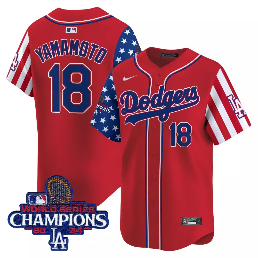 Yamamoto 18 Men's Red Dodgers 2024 World Series Champions Vapor Jersey | Stitched Fan Gear | For Men, Women & Youth