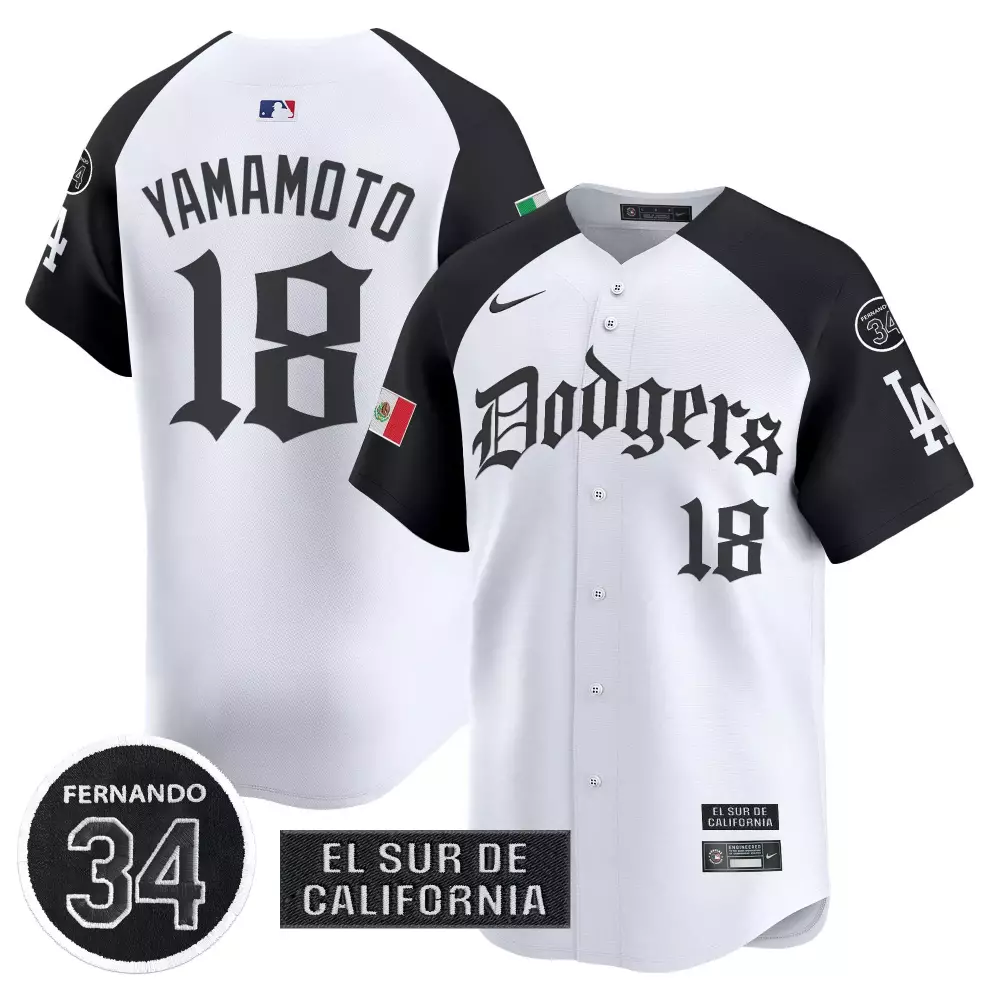 Yamamoto 18 Men's Stitched Vapor Jersey | Dodgers 2025 White Black El Sur de California | For Men, Women & Youth