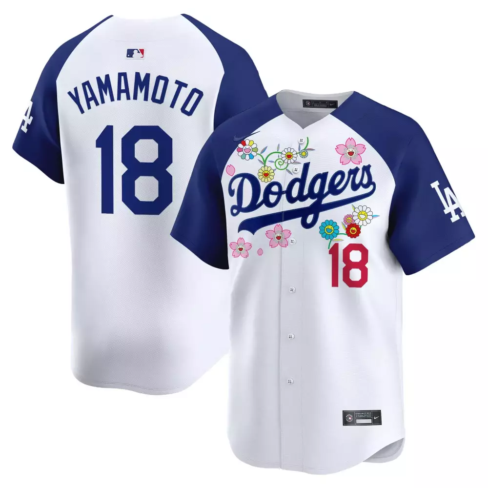 Yamamoto 18 Dodgers 2025 Stitched Vapor Jersey | White with Floral Embroidery | Unique Fan Gear | For Men, Women & Youth
