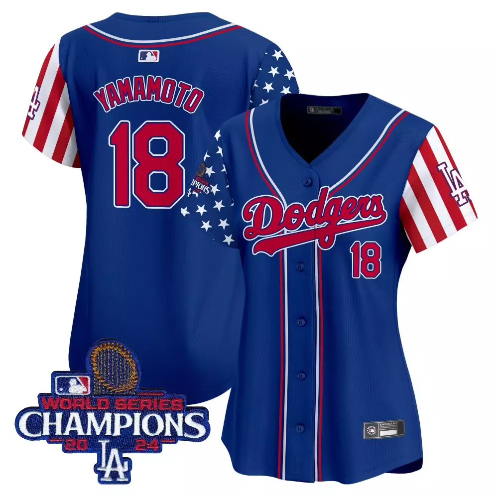Yamamoto 18 Women's Stitched Vapor Jersey | Dodgers Blue | 2024 World Series Champions | Unique Fan Gear | For Women