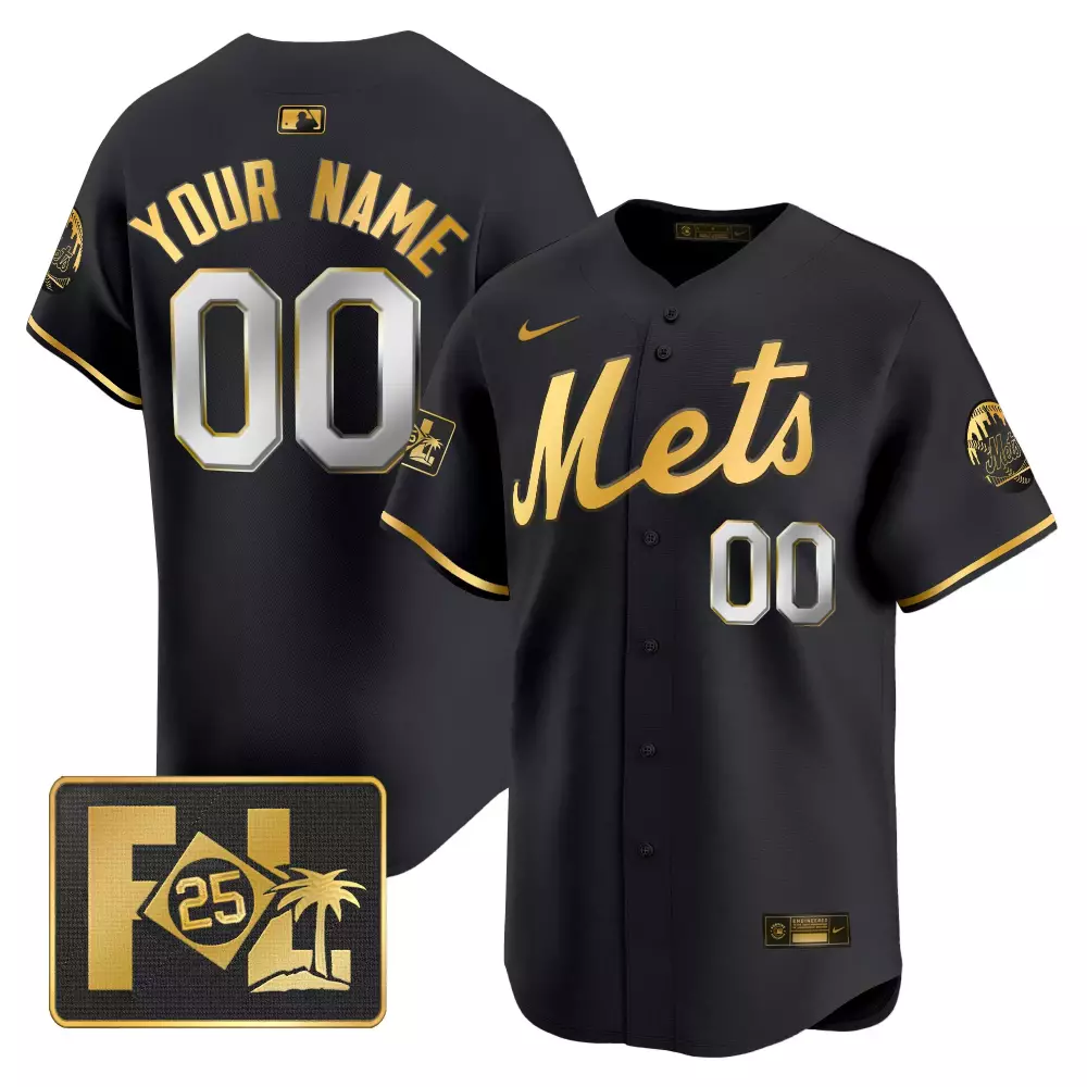Your Name 00 Men's Stitched Vapor Jersey | New York Mets 2025 Spring Training Patch Black Limited Edition | For Men, Women & Youth