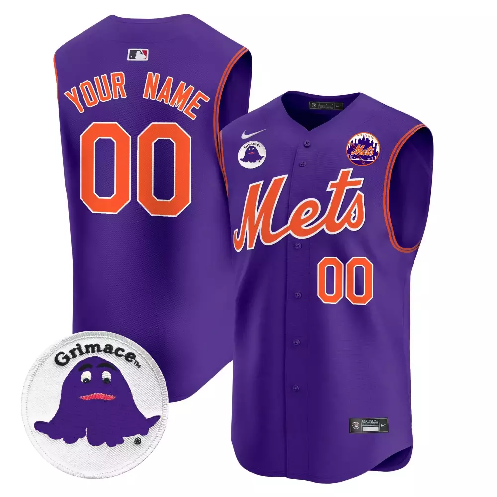 Your Name 00 Men's Stitched Vapor Jersey | New York Mets Purple Grimace Patch 2023 | For Men, Women & Youth