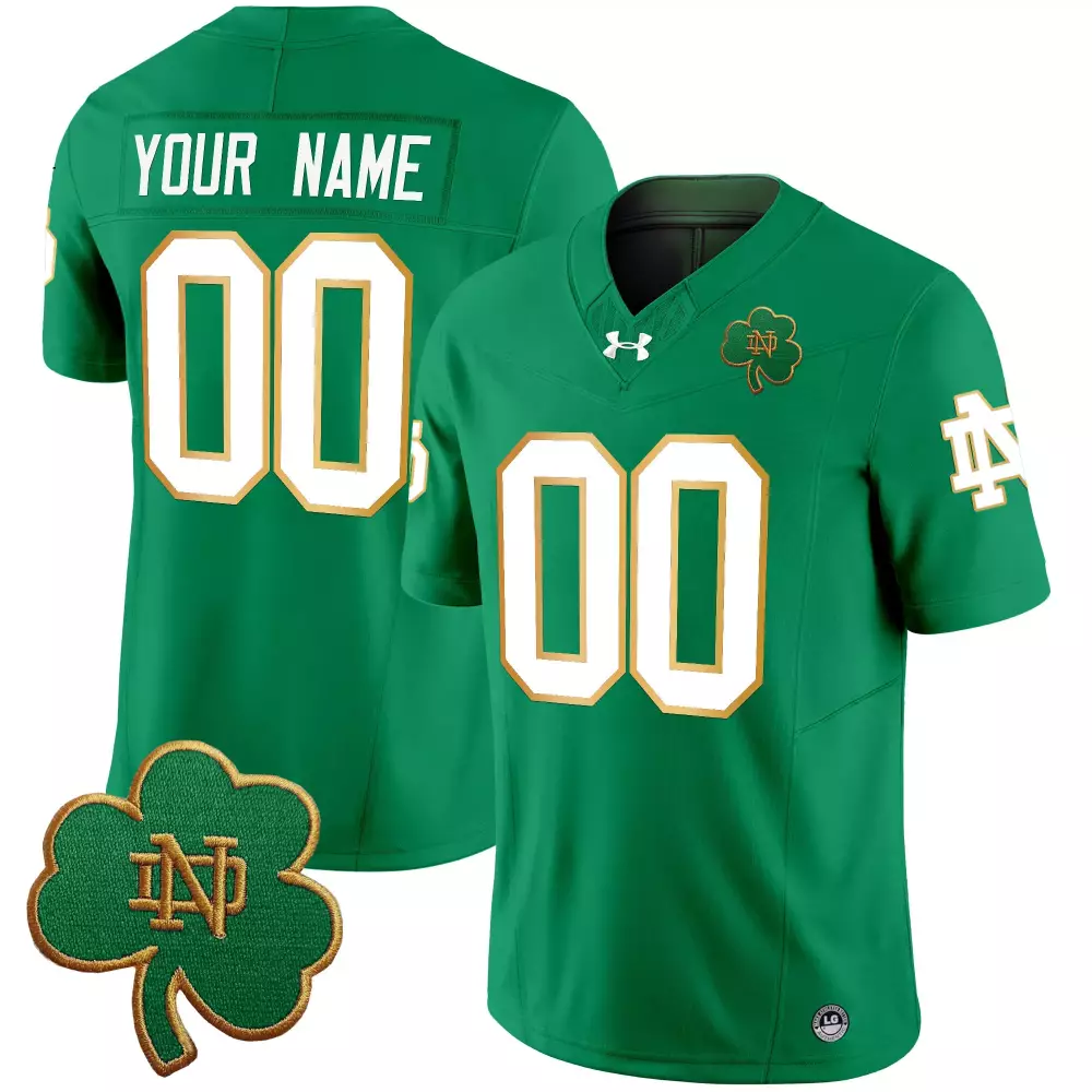 Custom Notre Dame Fighting Irish Men's Green Stitched Jersey | 2025 Shamrock Patch | For Men, Women & Youth