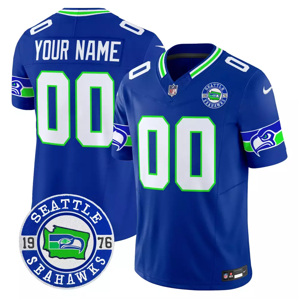 Your Name 00 Seattle Seahawks Blue 1976 Patch Jersey | Limited Edition Stitched Vapor Style | For Men, Women & Youth