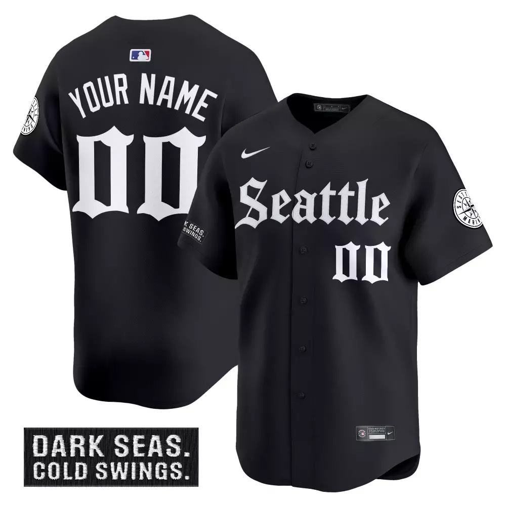 Your Name 00 Seattle Mariners 2023 Black Stitched Vapor Jersey | Dark Seas Patch | Limited Edition Fan Gear | For Men, Women & Youth
