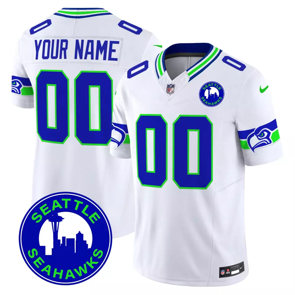 Your Name 00 Seattle Seahawks White 2025 City Patch Jersey | Stitched Vapor Style | For Men, Women & Youth
