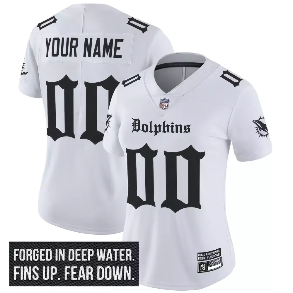 Your Name 00 Miami Dolphins Women's Vapor Stitched Jersey | Deep Water Edition 2023 | Limited Edition Fan Gear | For Women