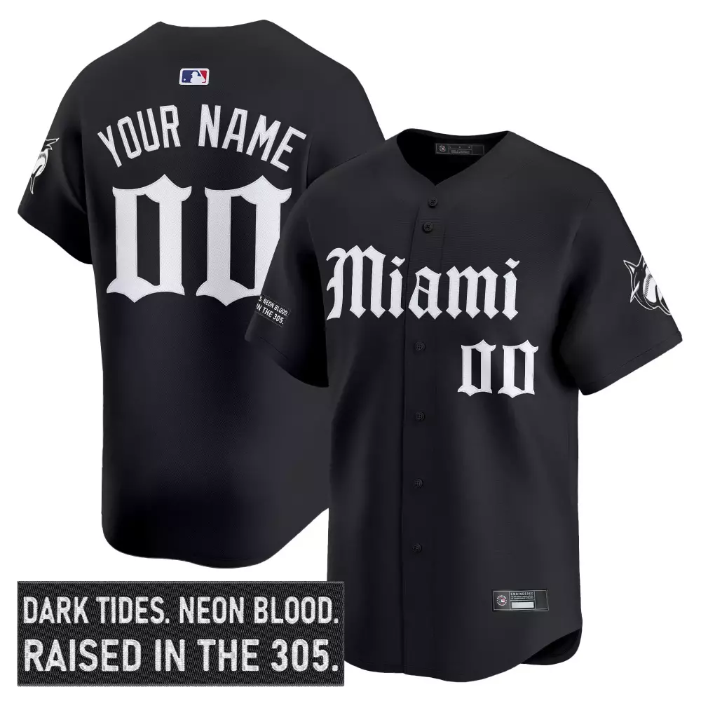Your Name 00 Miami Marlins Black Vapor Jersey 2023 | Dark Tides Patch | Stylish Fan Gear | For Men, Women & Youth