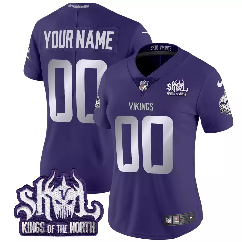 Your Name 00 Minnesota Vikings Women's Purple Vapor Jersey | Skol Kings of the North Patch 2025 | Limited Edition Fan Gear | For Women