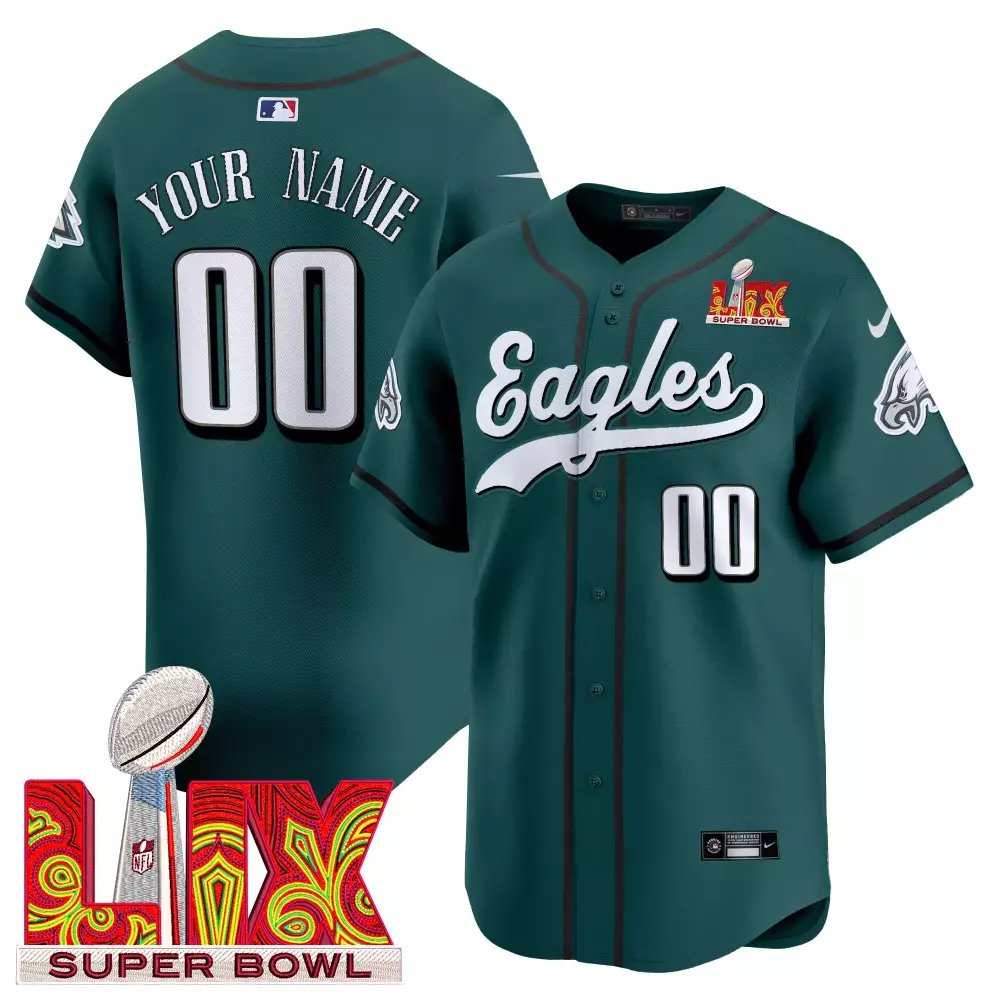 Your Name 00 Philadelphia Eagles Midnight Green Vapor Jersey | Super Bowl LIX Embroidered 2023 | Fan Gear for Men, Women & Youth