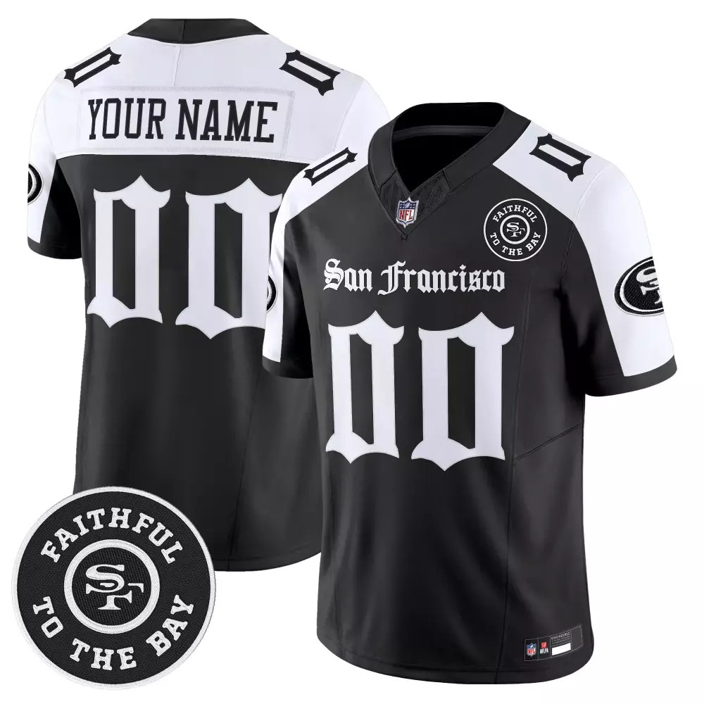 Your Name 00 San Francisco 49ers Men's Vapor Limited Jersey | Black Faithful to the Bay Patch 2023 | For Men, Women & Youth