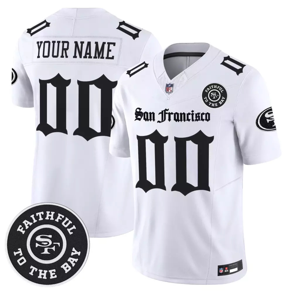 Your Name 00 San Francisco 49ers White Vapor Jersey | Faithful to the Bay Patch 2023 | For Men, Women & Youth