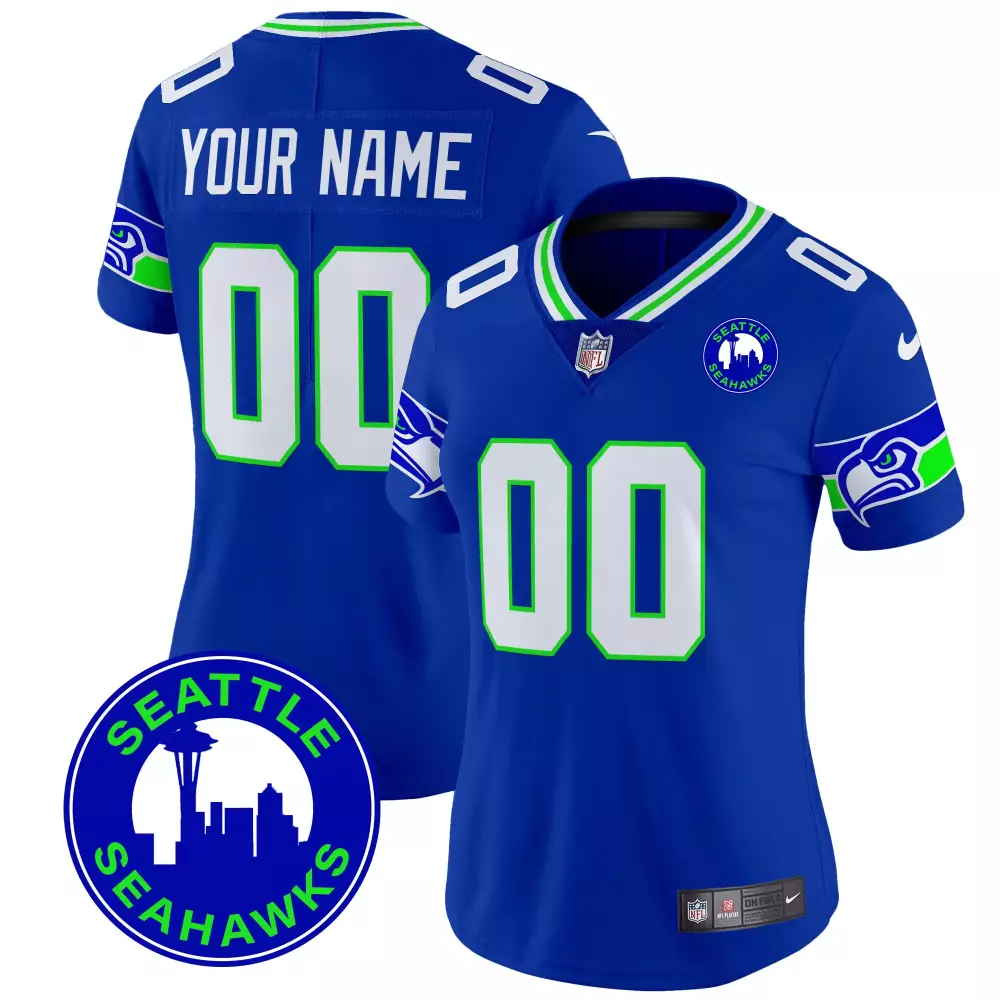 Your Name 00 Women's Stitched Vapor Jersey | Seattle Seahawks 2025 City Patch Blue | Limited Edition Fan Gear | For Men, Women & Youth
