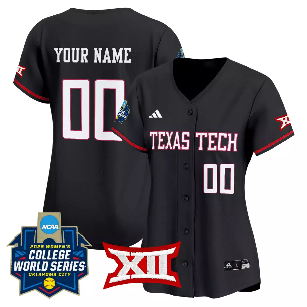 Custom Texas Tech  College World Series Your Name 00 Vapor With 2025 Patch Baseball Jersey – Black