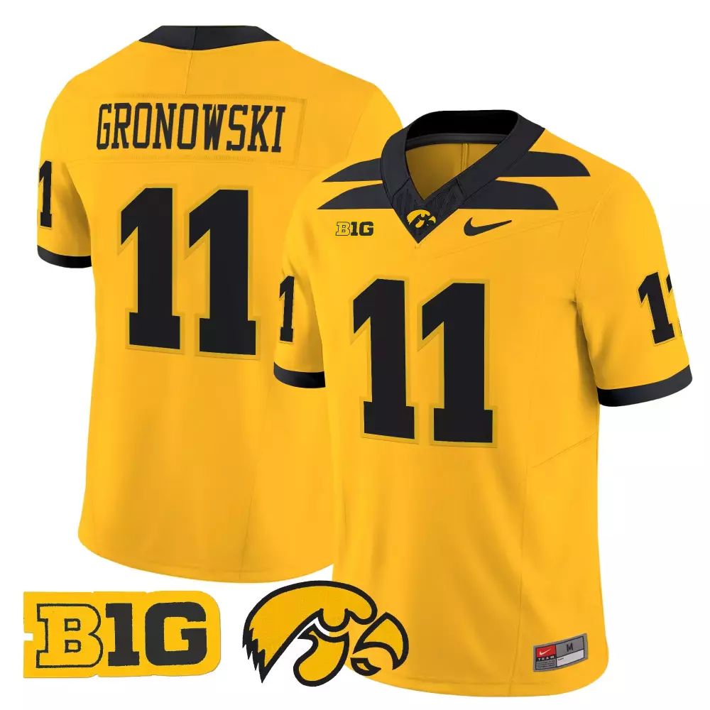 Gronowski 11 Iowa Hawkeyes Vapor Jersey | All Stitched Black | B1G Patch | Limited Edition Fan Gear | For Men