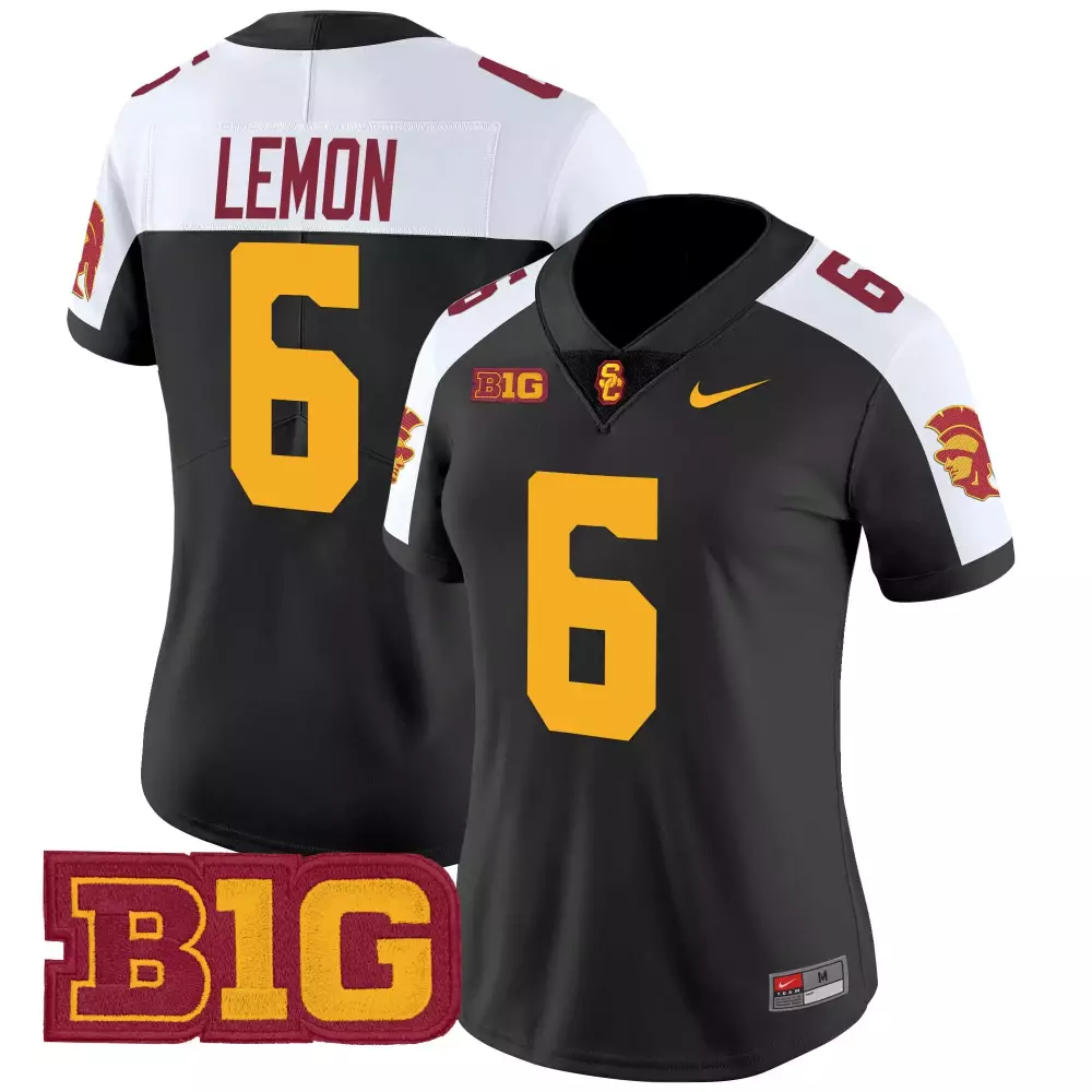 Lemon 6 USC Trojans 2025 Black Vapor Jersey | All Stitched B1G Patch ...