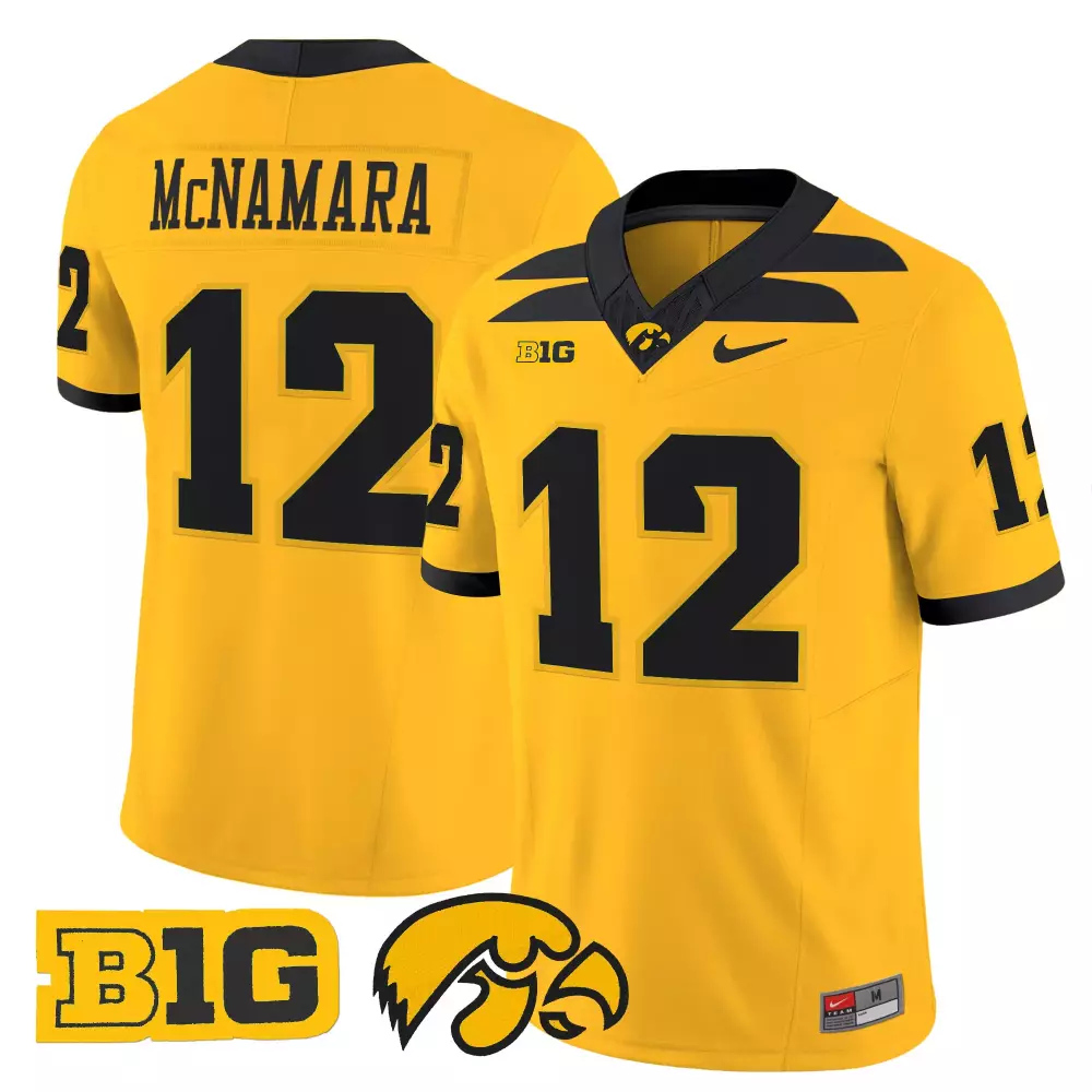 Mcnamara 12 Iowa Hawkeyes Yellow Vapor Jersey 2025 | B1G Patch Stitched Fan Gear | For Men, Women & Youth