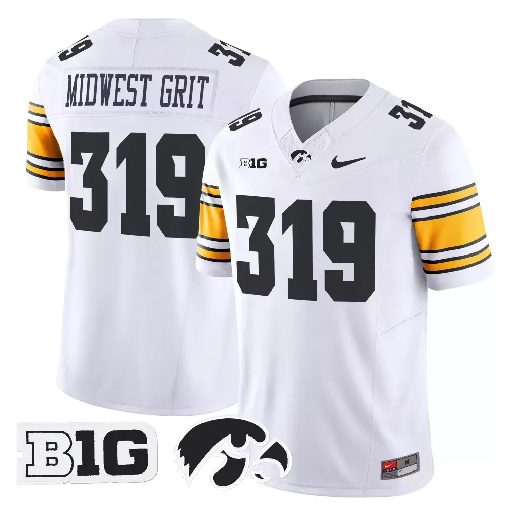 Midwest Grit 319 Men's Iowa Hawkeyes White Vapor Jersey | All Stitched | Fan Gear for Men, Women & Youth
