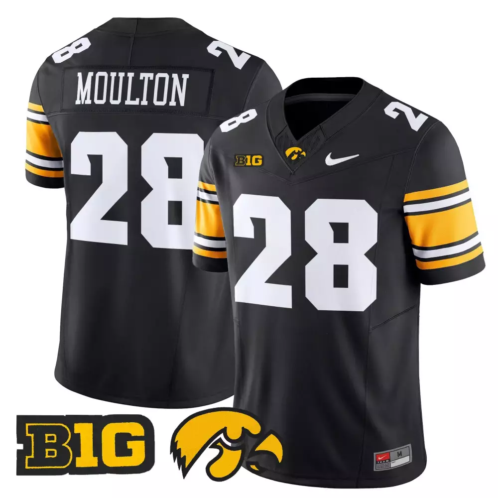 Moulton 28 Iowa Hawkeyes Black Vapor Jersey | All Stitched B1G Patch 2025 | Fan Gear for Men, Women & Youth