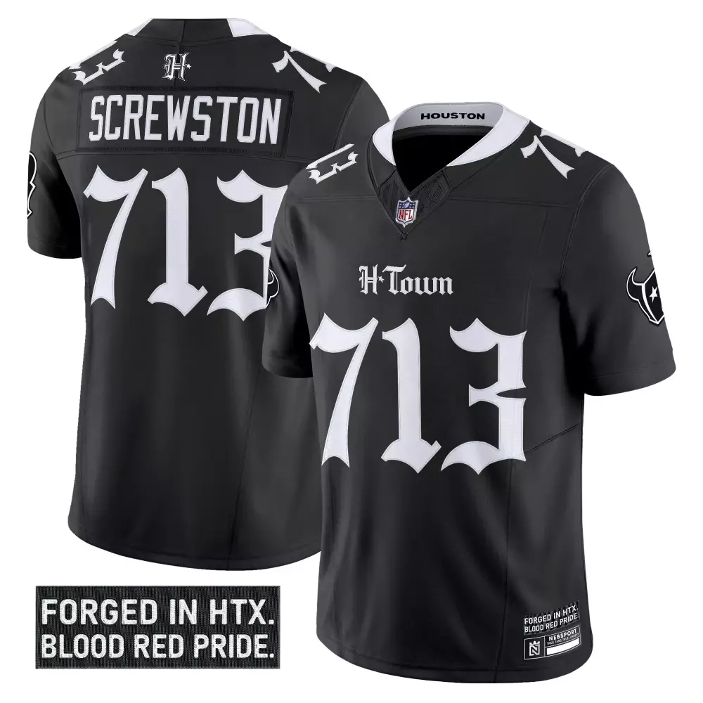 Screwston 713 Houston Texans White Vapor Jersey | Stitched Forged in HTX Edition 2023 | For Men | For Men, Women & Youth
