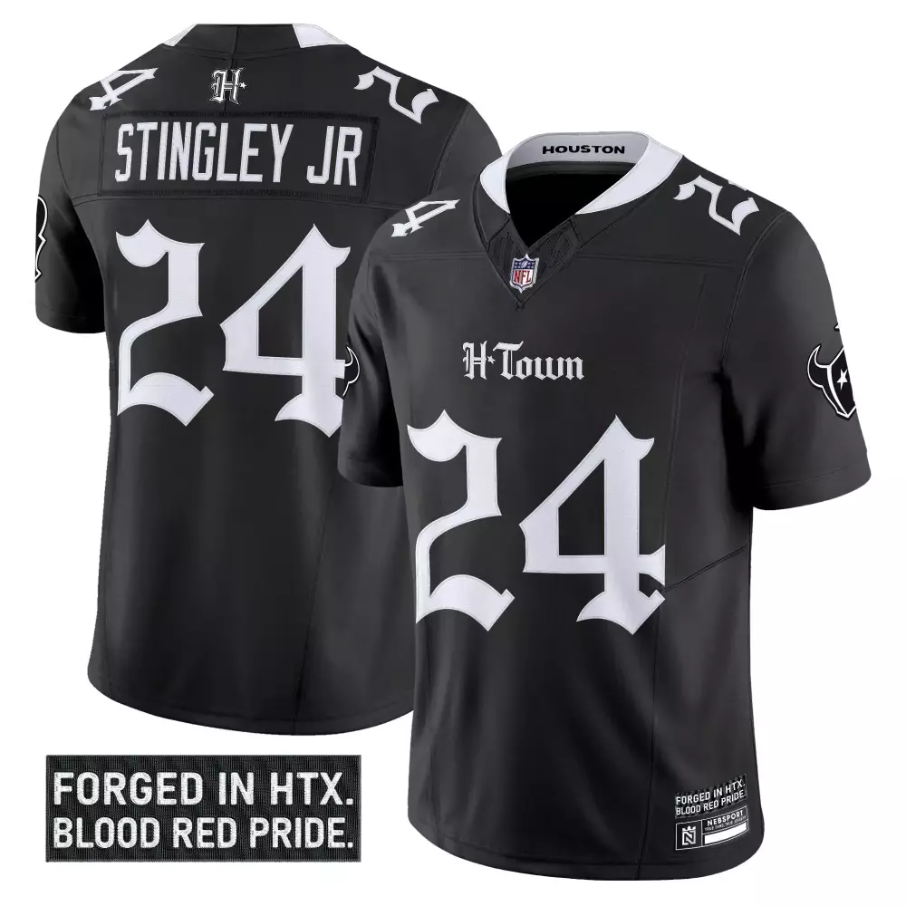 Stingley Jr. 24 Houston Texans Men's Vapor Jersey | Black Forged in HTX Patch 2023 | Game Day Outfit | For Men, Women & Youth
