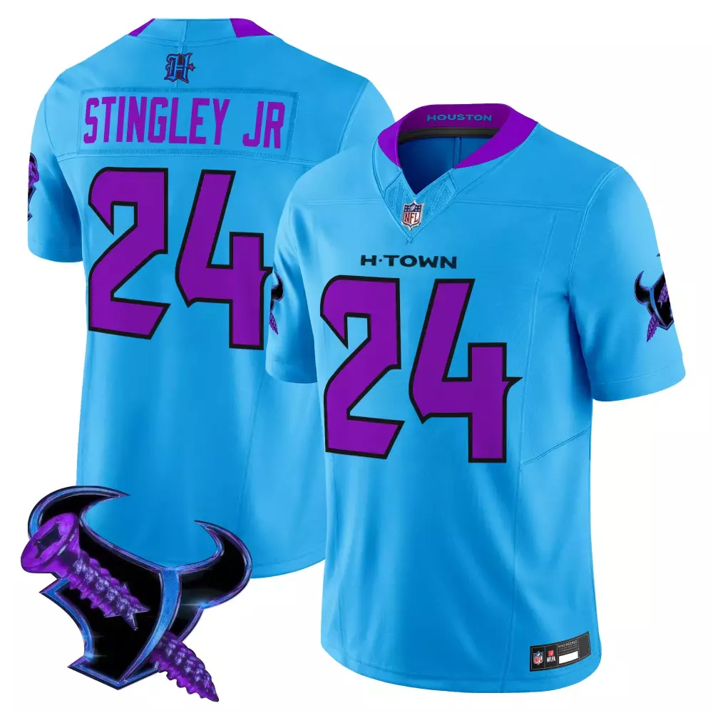 Stingley Jr. 24 Houston Texans Men's Vapor Stitched Jersey | Blue 2025 H-Town Patch | Limited Edition Fan Gear | For Men, Women & Youth