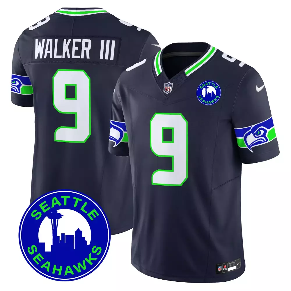 Walker III 9 Men's Stitched Vapor Jersey | Seattle Seahawks Navy 2025 City Patch | Limited Edition Fan Gear for Men, Women & Youth