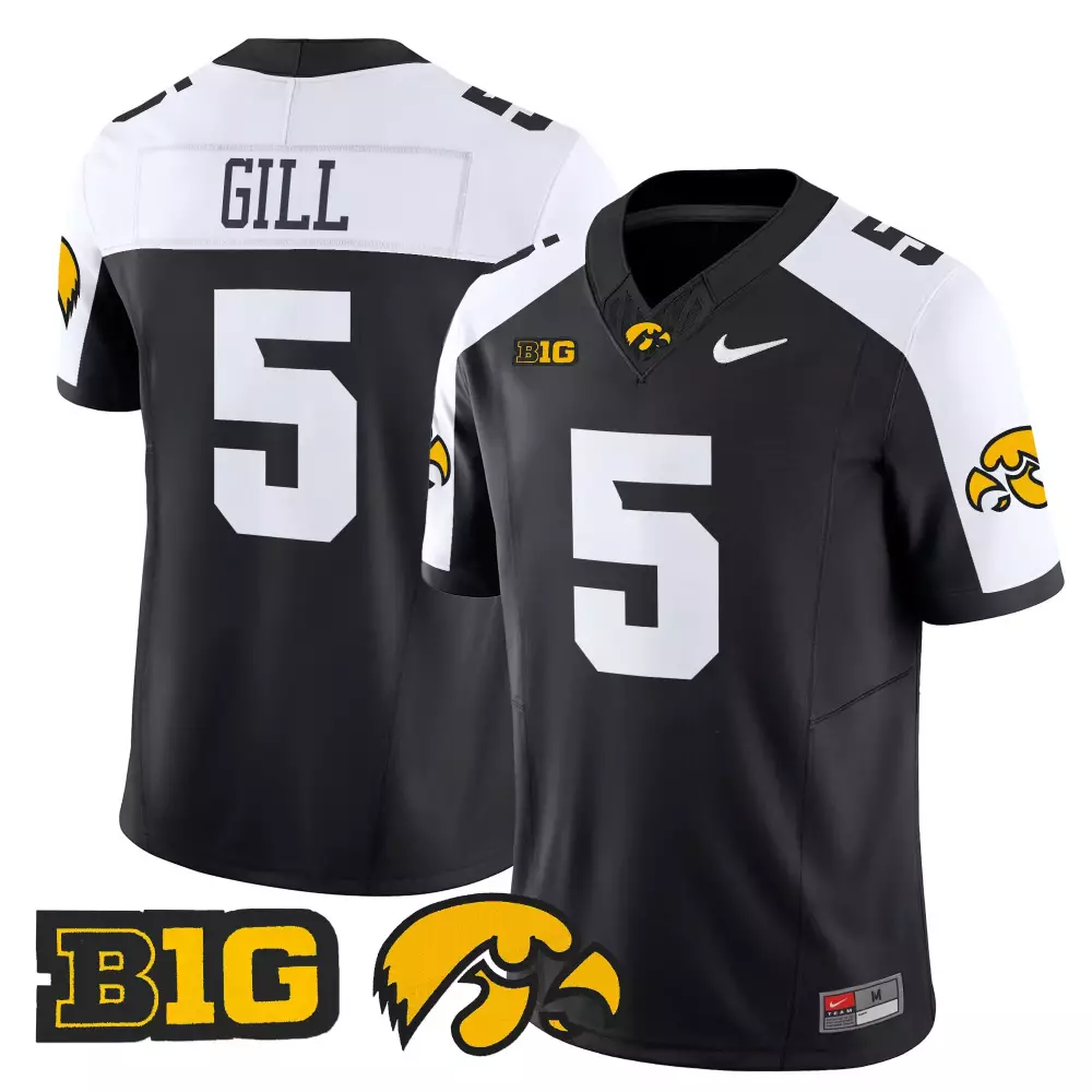 Iowa Hawkeyes Black Stitched Jersey Gill 5 | Limited Edition Name Patch 2025 | For Men, Women & Youth