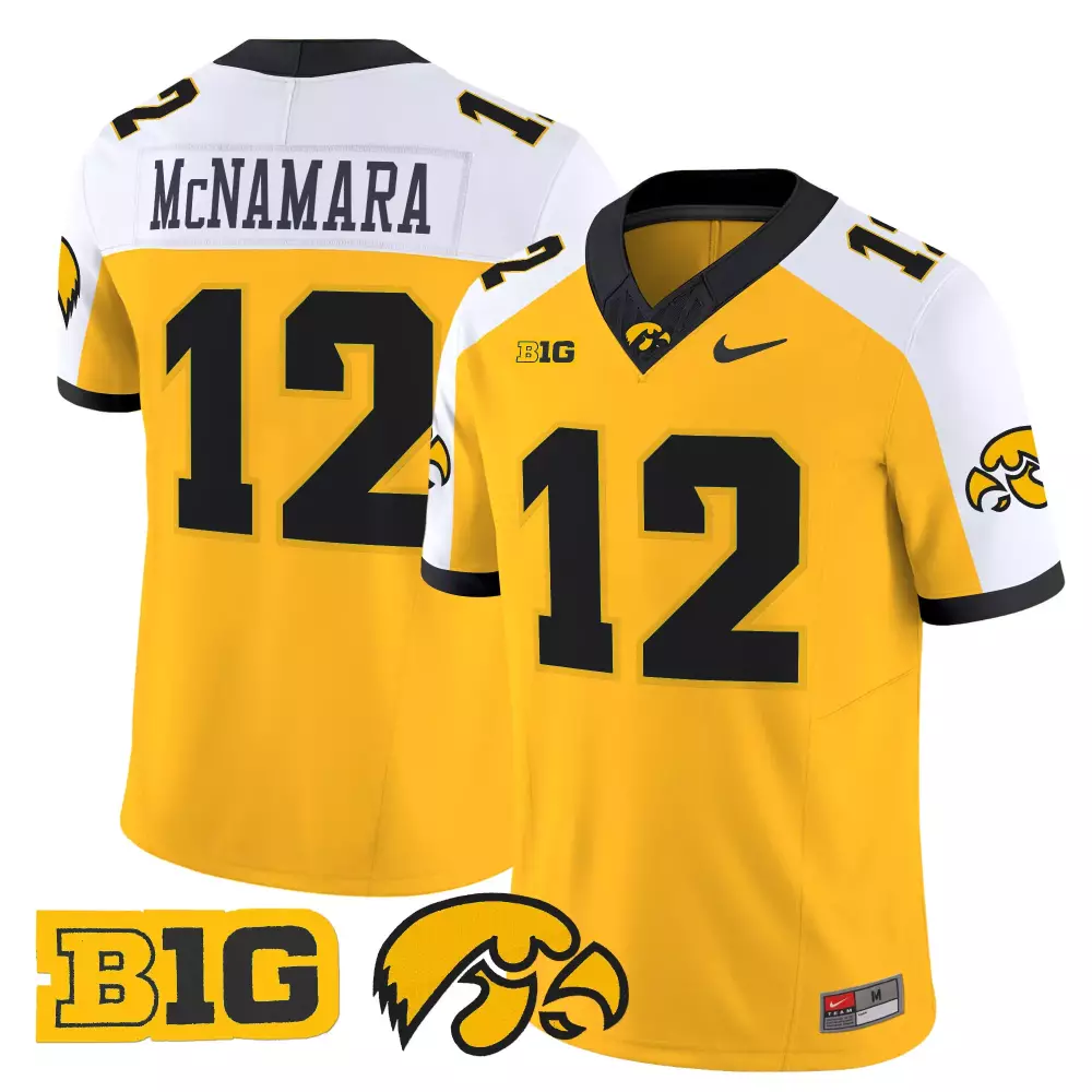 Iowa Hawkeyes McNamara 12 Men's Yellow Stitched Jersey | 2025 Name Patch | For Men, Women & Youth