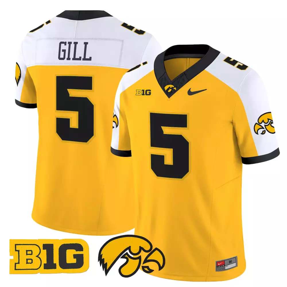 Iowa Hawkeyes Men's Yellow All Stitched Jersey | Gill 5 2025 with Name Patch | For Men, Women & Youth