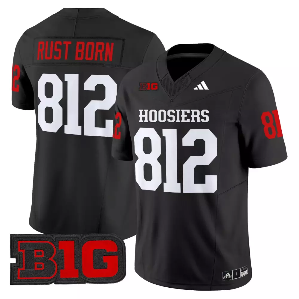 Men's Indiana Hoosiers 2025 Black All Stitched Jersey | Rust Born 812 Name Patch | For Men, Women & Youth