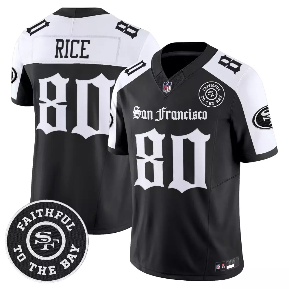 Rice 80 San Francisco 49ers Black Stitched Jersey | 2023 Edition Faithful to the Bay | For Men, Women & Youth