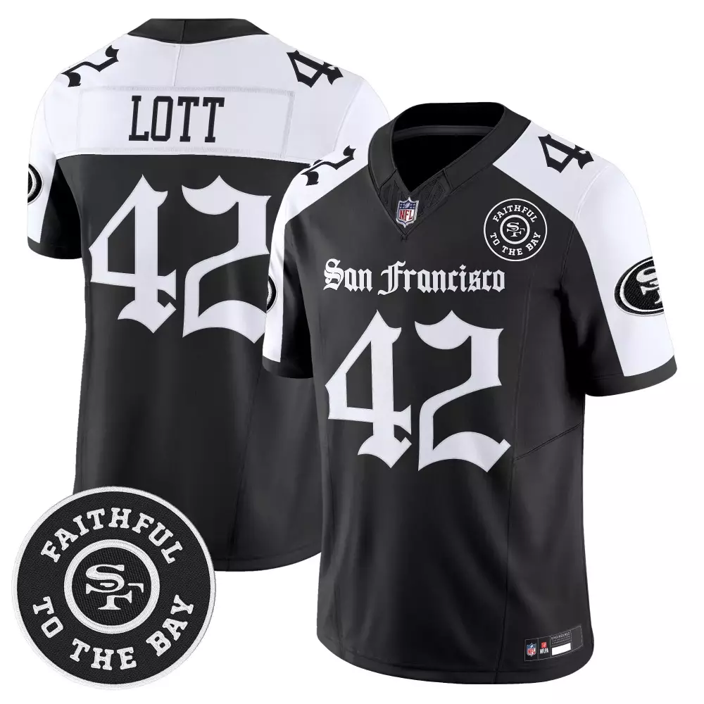 Lott 42 San Francisco 49ers Black Stitched Jersey 2023 | Faithful to the Bay | Team Gear for Men, Women & Youth