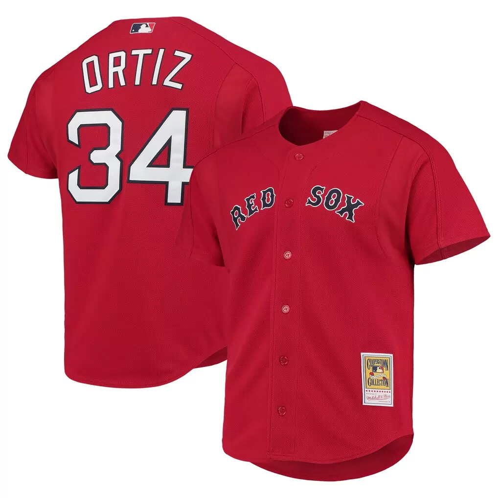 David Ortiz Boston Red Sox Mitchell & Ness Cooperstown Mesh Batting Practice Jersey | Red Design | Fan Gear | For Men, Women & Youth