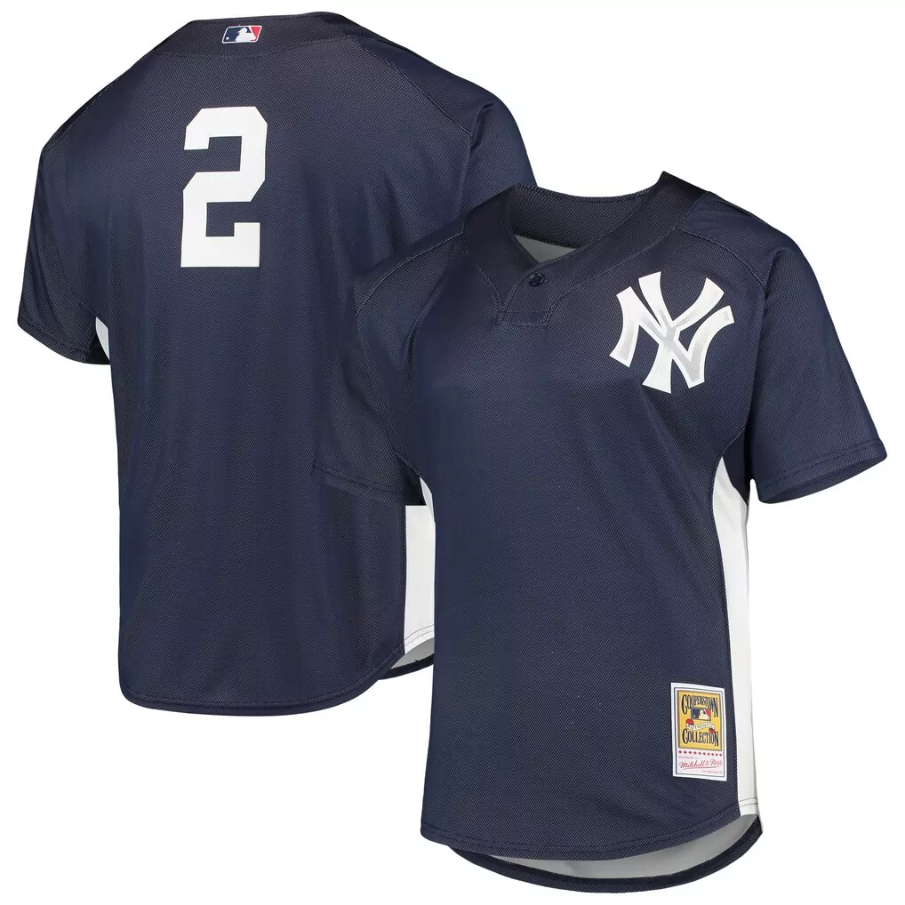 Derek Jeter Yankees Mitchell & Ness Mesh Batting Practice Button Up Jersey | Navy Fan Gear | For Men, Women & Youth