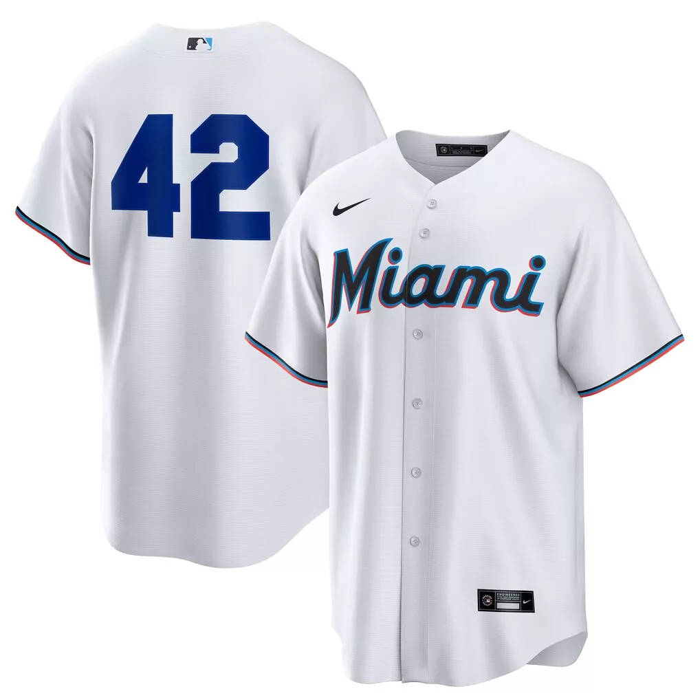 Miami Marlins Nike Home 2025 Jackie Robinson Day Replica Jersey | White Style for Men, Women & Youth