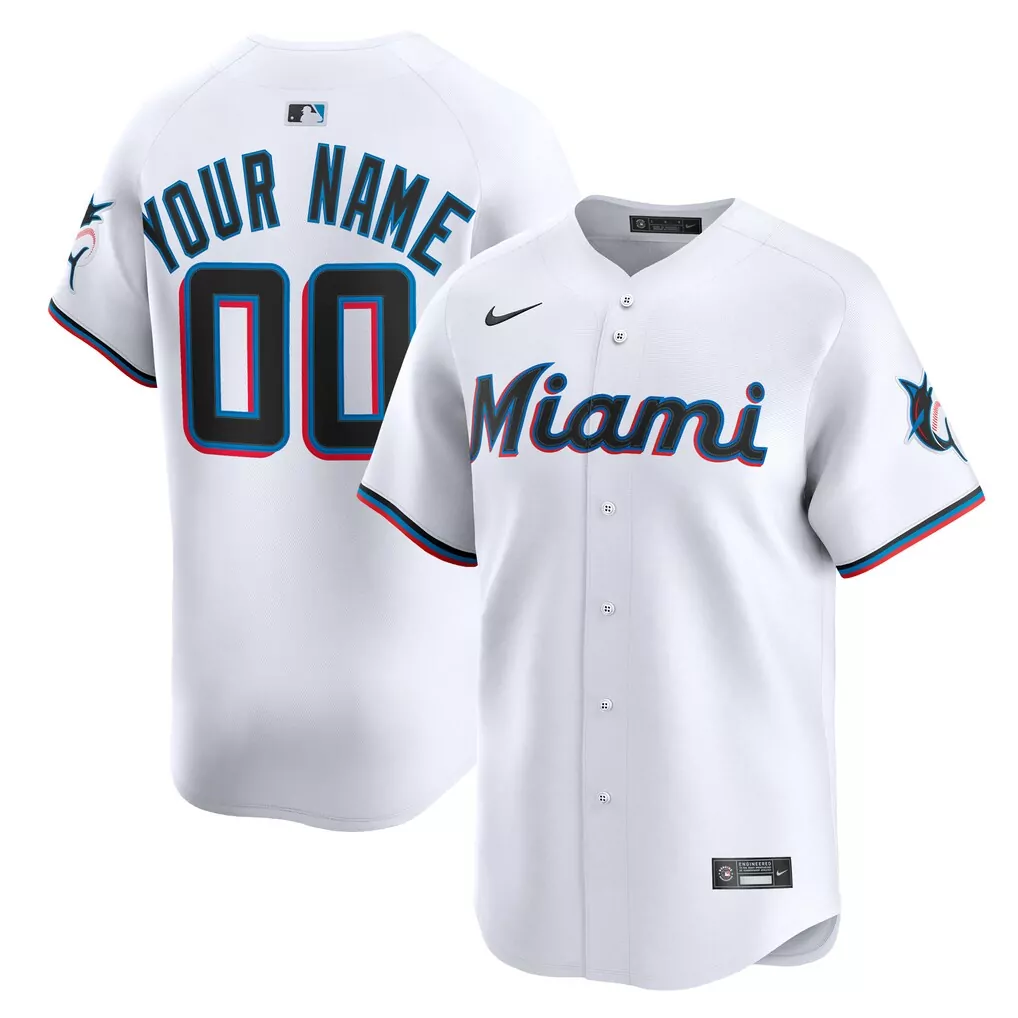 Miami Marlins Nike Home Limited Custom Jersey | White Style for Men, Women & Youth