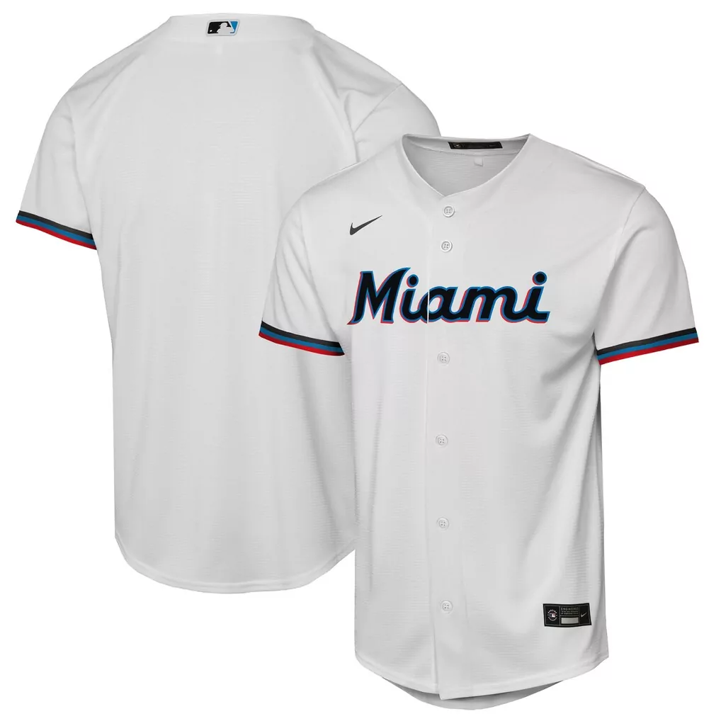 Miami Marlins Youth Home Replica Jersey | White Nike Fan Gear | Perfect for Young Fans | For Men, Women & Youth