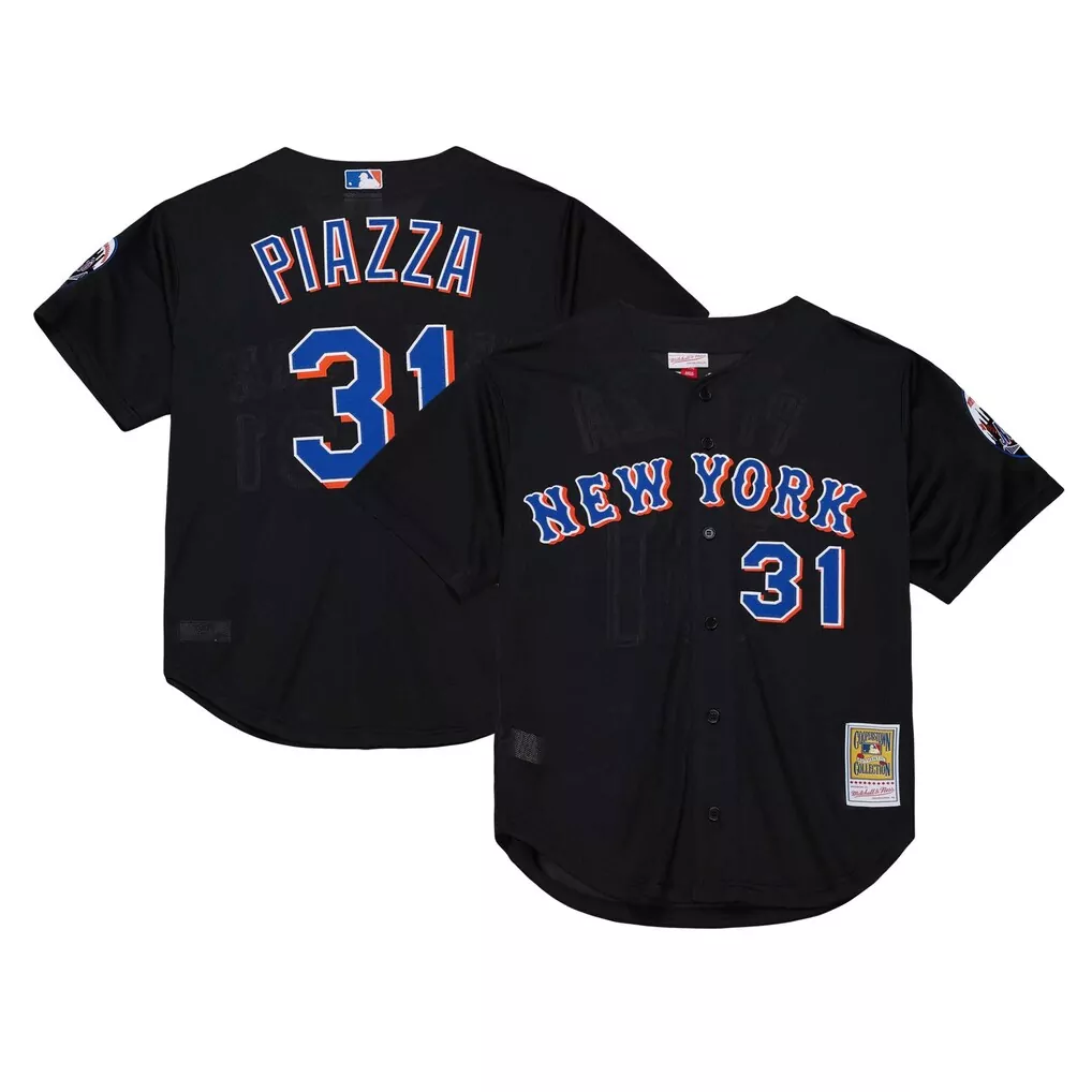 Mike Piazza New York Mets Mitchell & Ness Cooperstown Collection Jersey | Stitched Batting Practice Black | Fan Gear for Game Day | For Men, Women & Youth