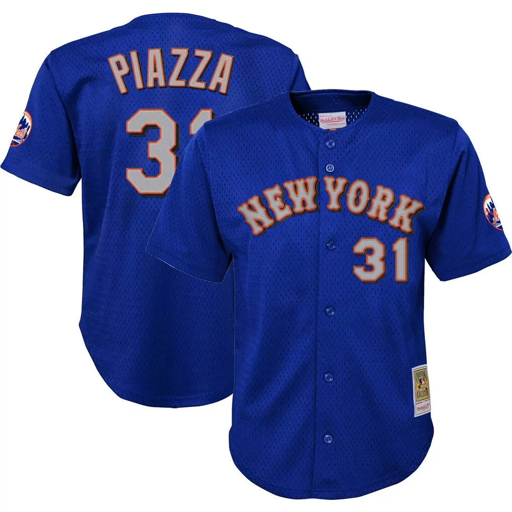 Mike Piazza New York Mets Mitchell & Ness Youth Cooperstown Collection Jersey | Stitched Batting Practice Royal | Fan Gear for Game Day | For Men, Women & Youth