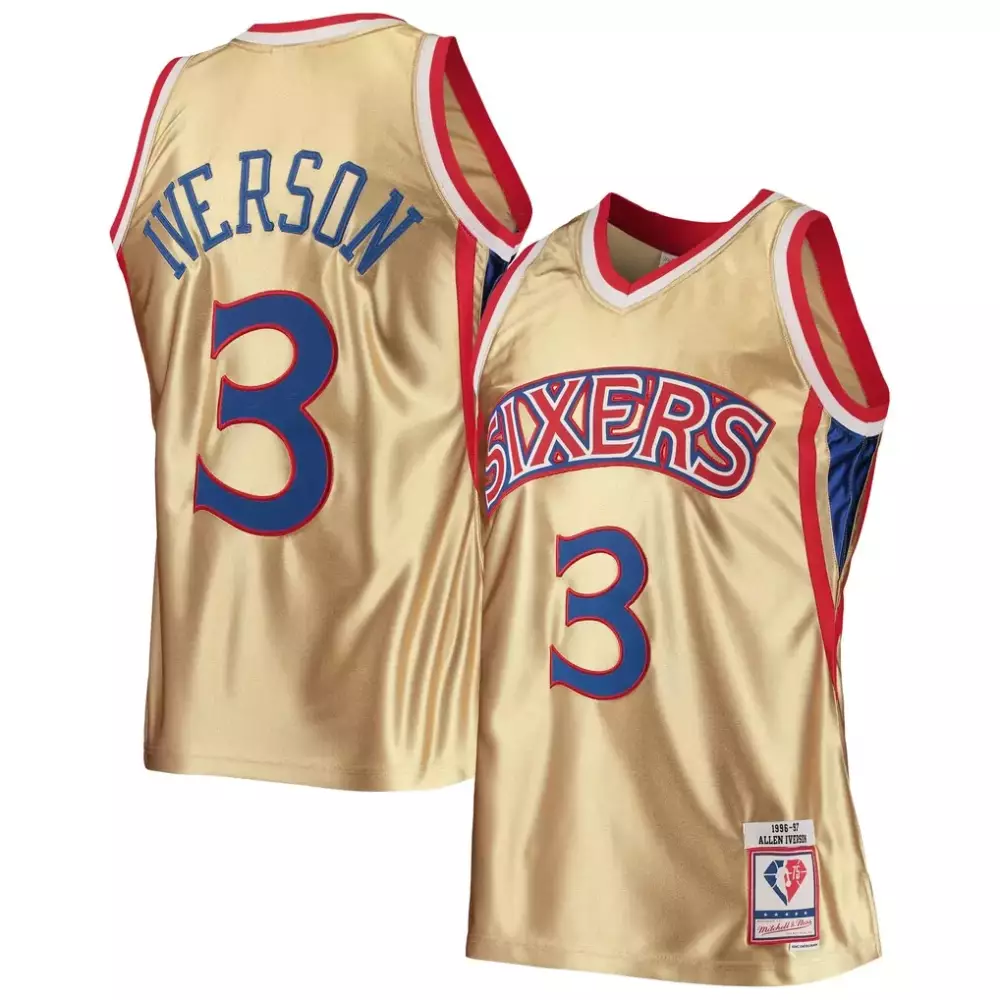 Allen Iverson 75th Anniversary Swingman Jersey | 1996-97 Gold Philadelphia 76ers Fan Gear | For Men, Women & Youth