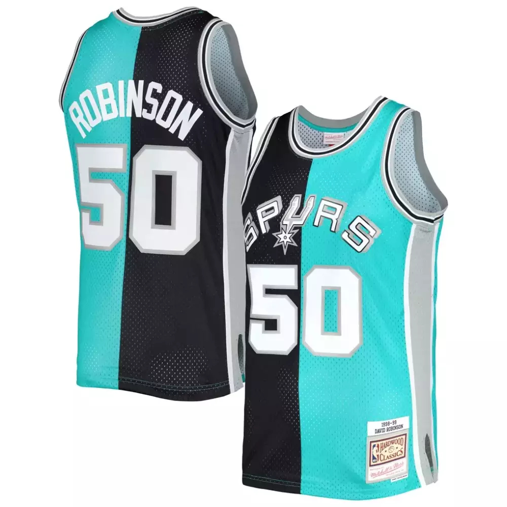 David Robinson San Antonio Spurs 1998-99 Split Swingman Jersey | Black & Teal Edition | Limited Edition Fan Gear for Men, Women & Youth