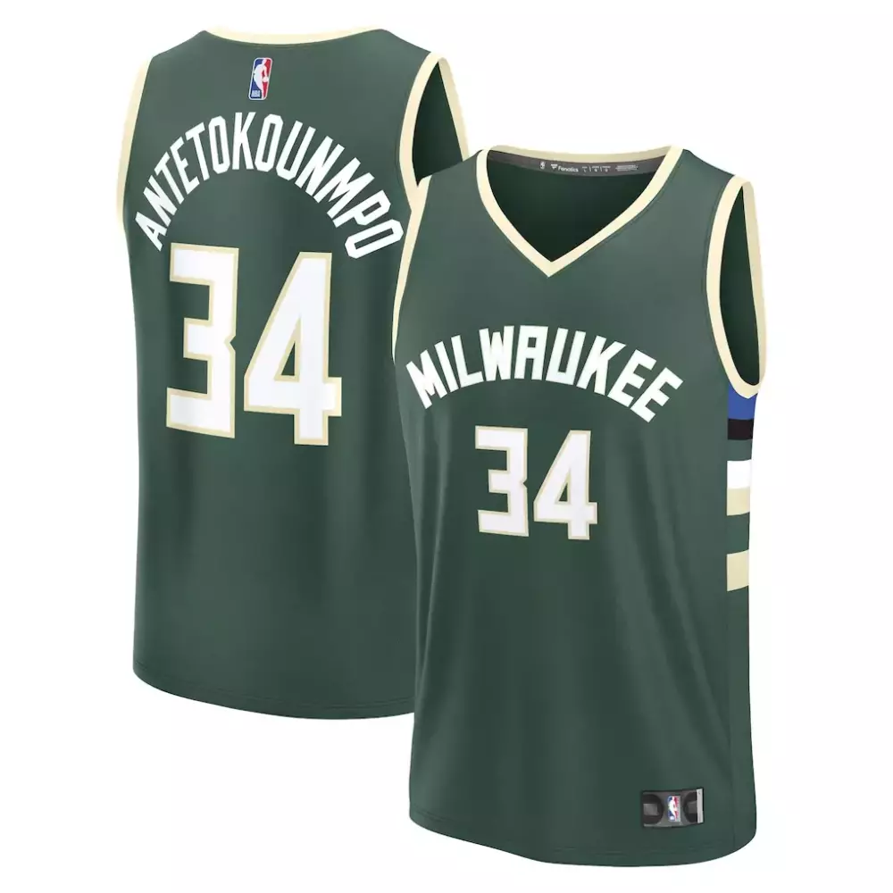 Giannis Antetokounmpo Milwaukee Bucks Youth Fast Break Replica Jersey | Icon Edition Hunter Green | Fan Gear for Men, Women & Youth