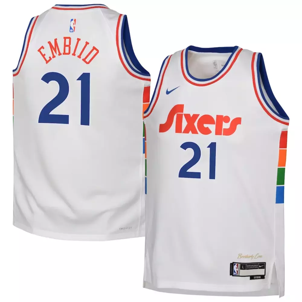 Joel Embiid Philadelphia 76ers Youth 2024-25 City Edition Jersey | White Player Gear | For Young Fans | For Men, Women & Youth