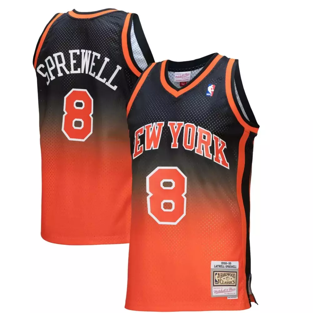Latrell Sprewell New York Knicks Mitchell Ness 1998-99 Hardwood Classics Fadeaway Swingman Player Jersey | Orange & Black | Stylish Fan Gear | For Men, Women & Youth