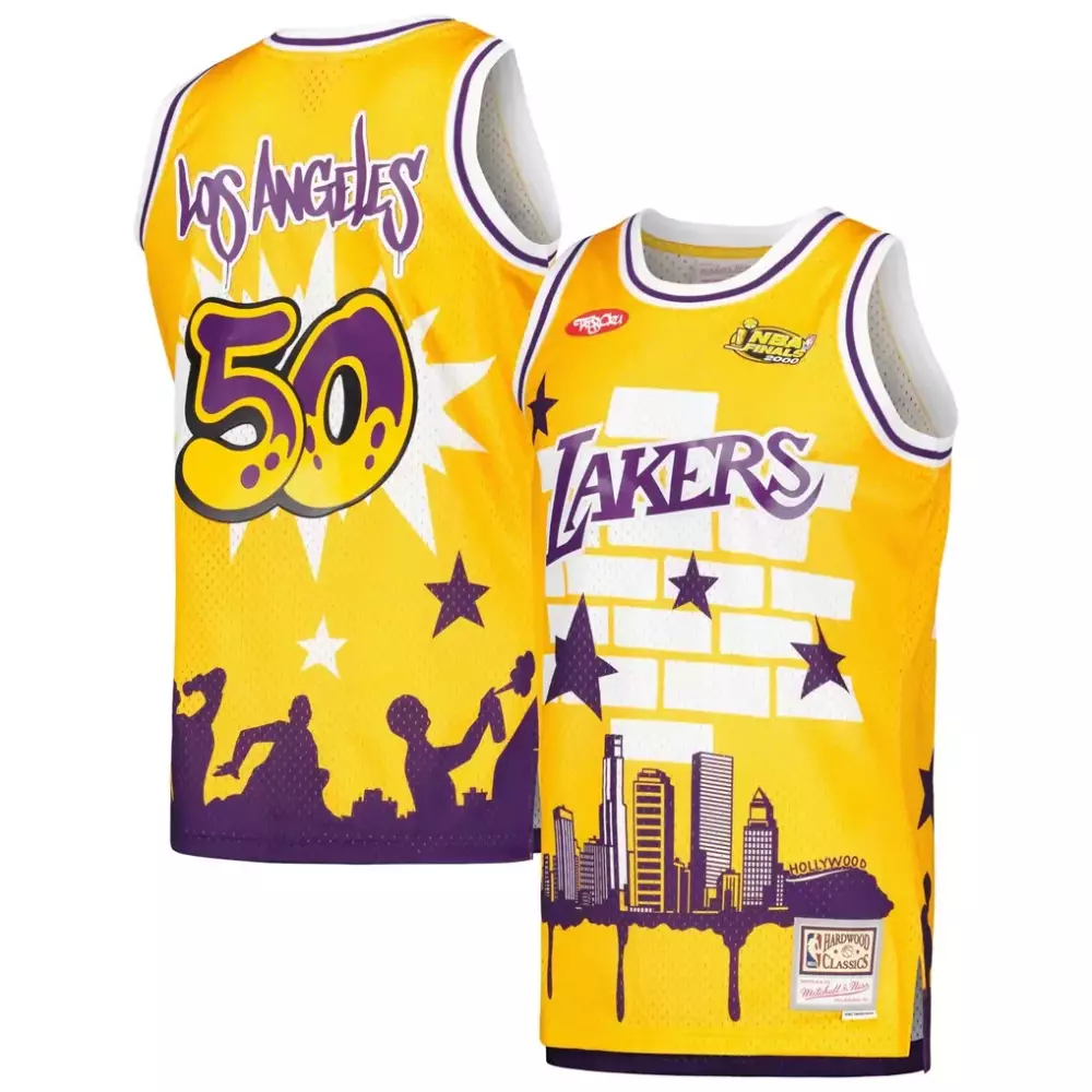 Mitchell & Ness x Tats Cru Los Angeles Lakers Hardwood Classics Fashion Jersey | Gold | Replica Fan Gear for Men, Women & Youth