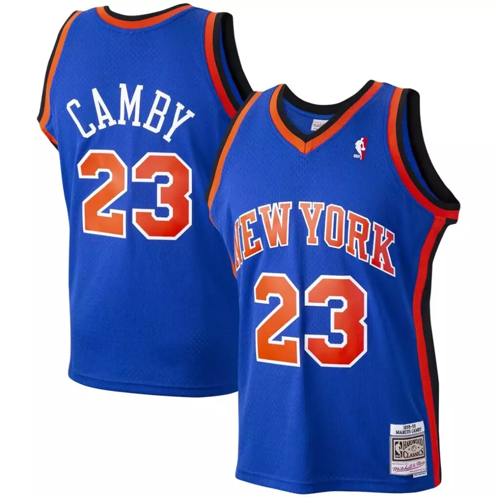 Marcus Camby New York Knicks Mitchell Ness 1998-99 Hardwood Classics Swingman Jersey | Blue | Stylish Fan Gear for Game Day | For Men, Women & Youth