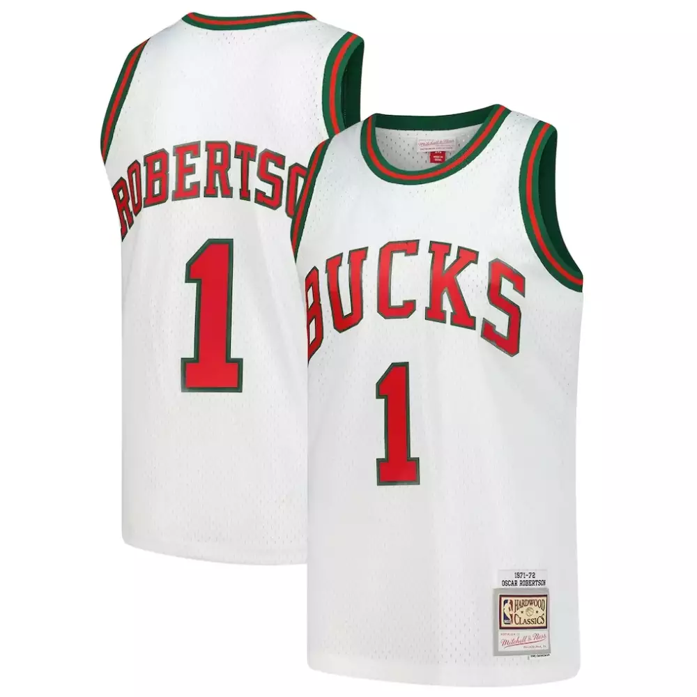 Oscar Robertson Milwaukee Bucks Hardwood Classics Swingman Jersey | White Retro Style | For Men, Women & Youth